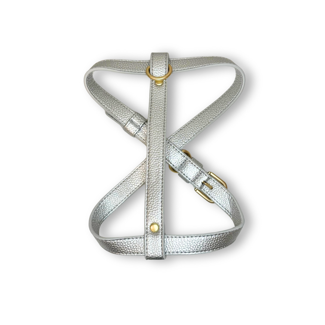Zaara Vegan Leather Harness in Shimmering Silver