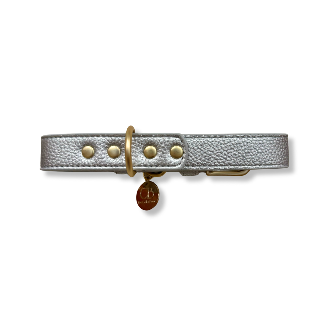 Zaara Vegan Leather Cat/Dog Collar in Shimmering Silver