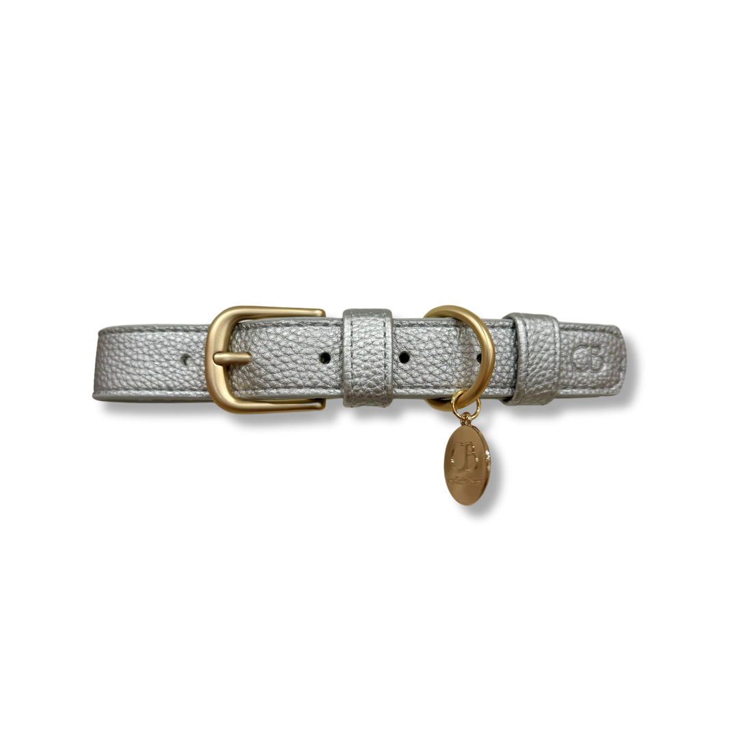 Zaara Vegan Leather Cat/Dog Collar in Shimmering Silver