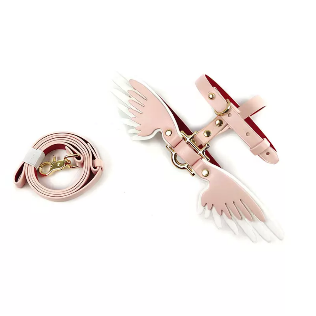 Gabriel's Wings Harness and Leash set in Cloud Pink + Snow White (Smooth)