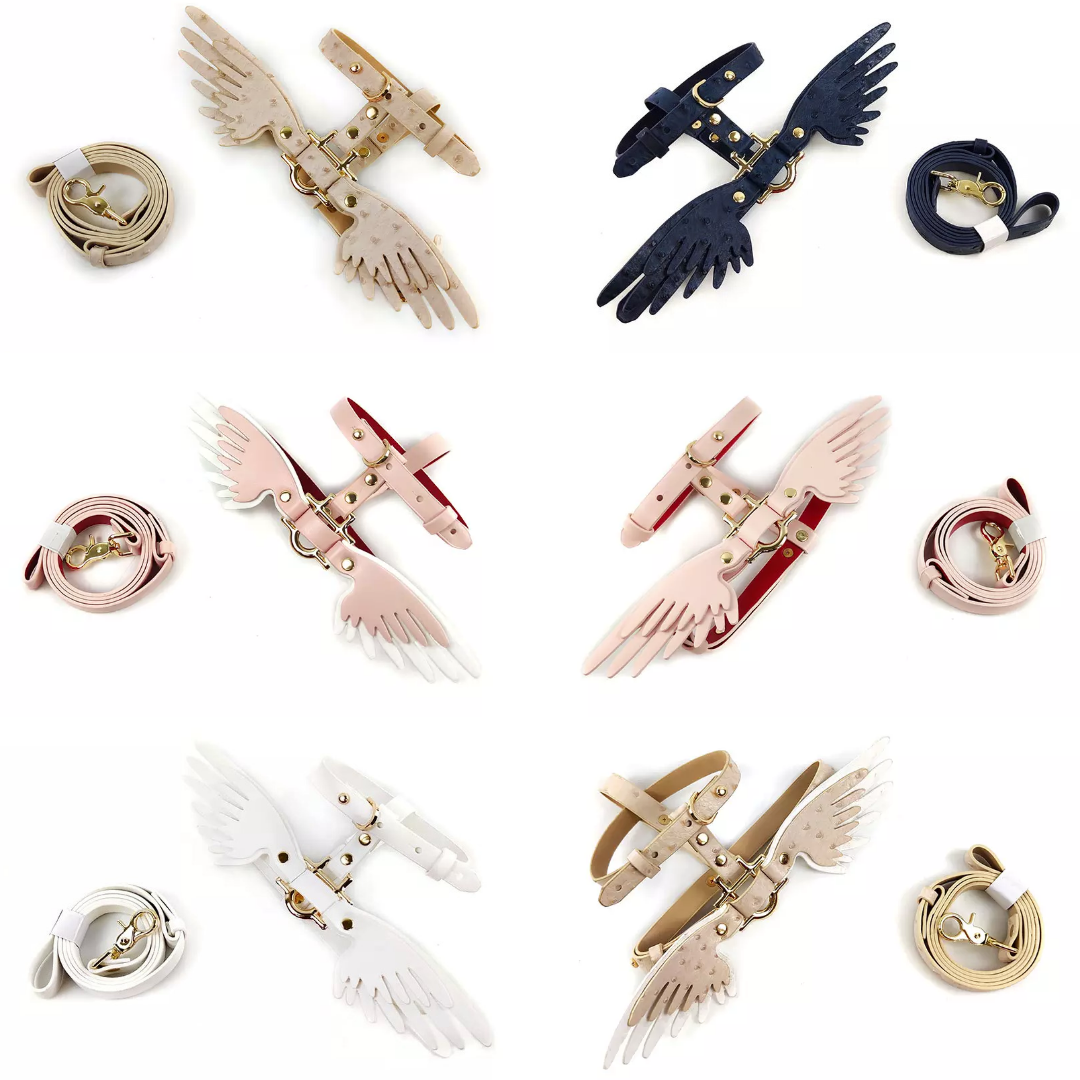 Gabriel's Wings Harness and Leash set in Snow White (Smooth)