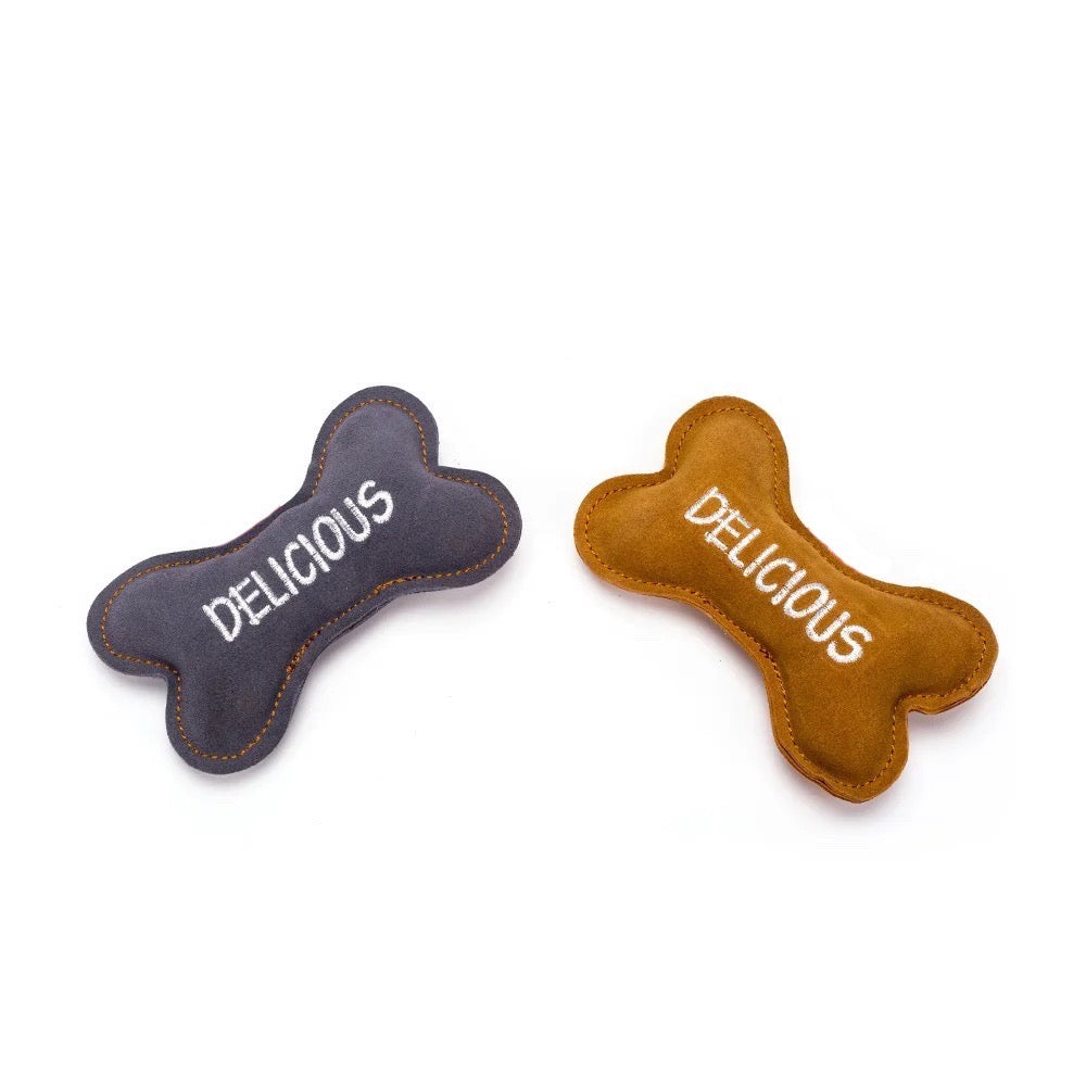 Squeaky Grey Bone Cowhide Chew Toy