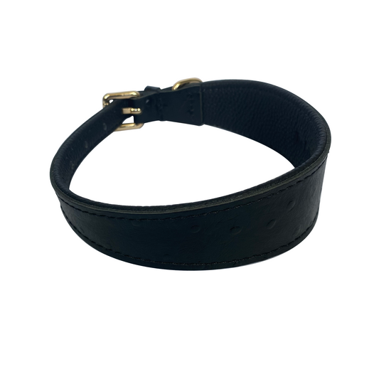 Harper Wide Leather Dog Collar in Coal Black