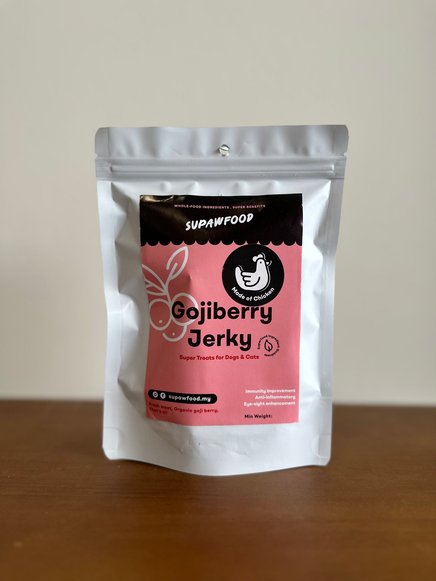 SUPAWFOOD CHICKEN JERKY - GOJI BERRY (50g)