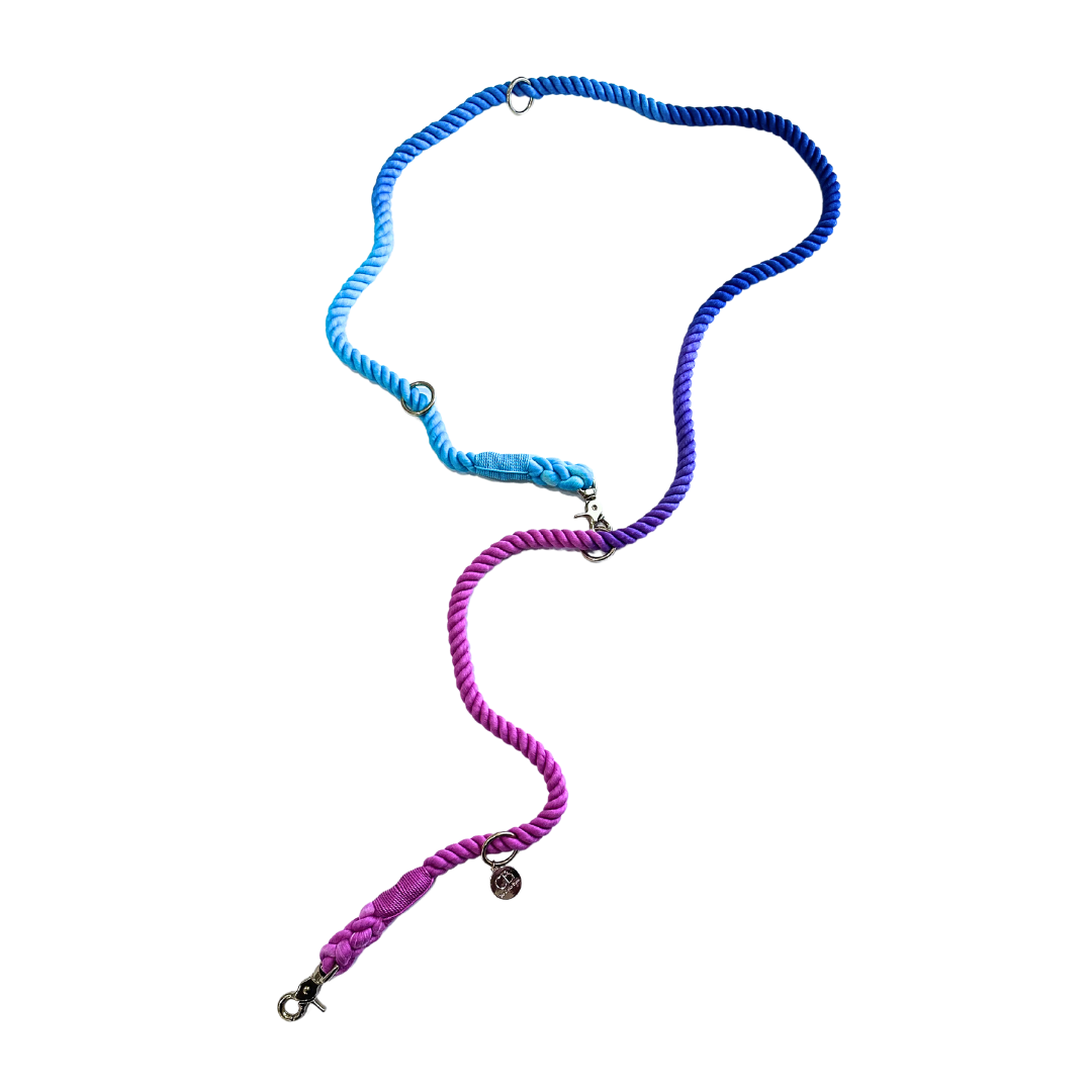 Knotty Multiway Handsfree Training Rope Leash in Ombre Pink Blue Purple