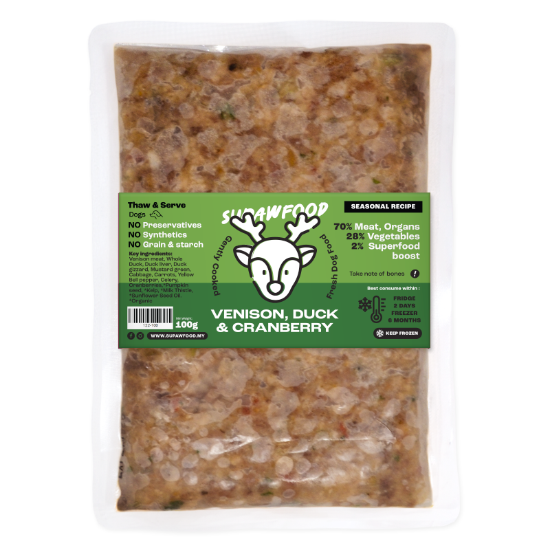 SUPAWFOOD GENTLY COOKED VENISON, DUCK & CRANBERRY RECIPE (110G)
