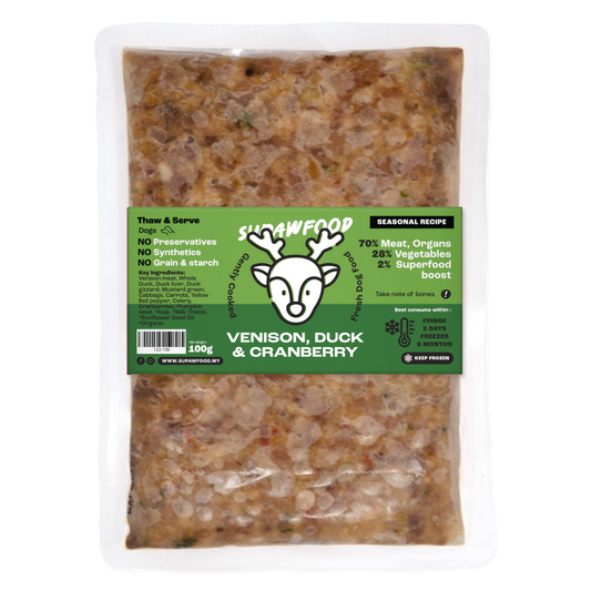 SUPAWFOOD GENTLY COOKED VENISON, DUCK & CRANBERRY RECIPE (110G)