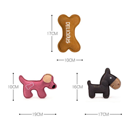Squeaky Brown Bone Cowhide Chew Toy