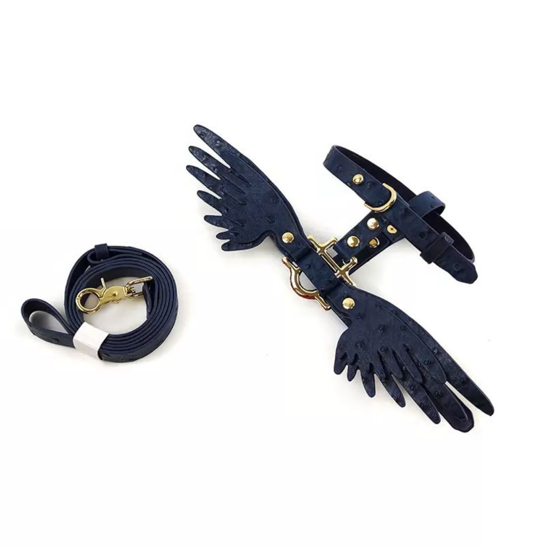 Gabriel's Wings Harness and Leash set in Moonlight (Ostrich texture)