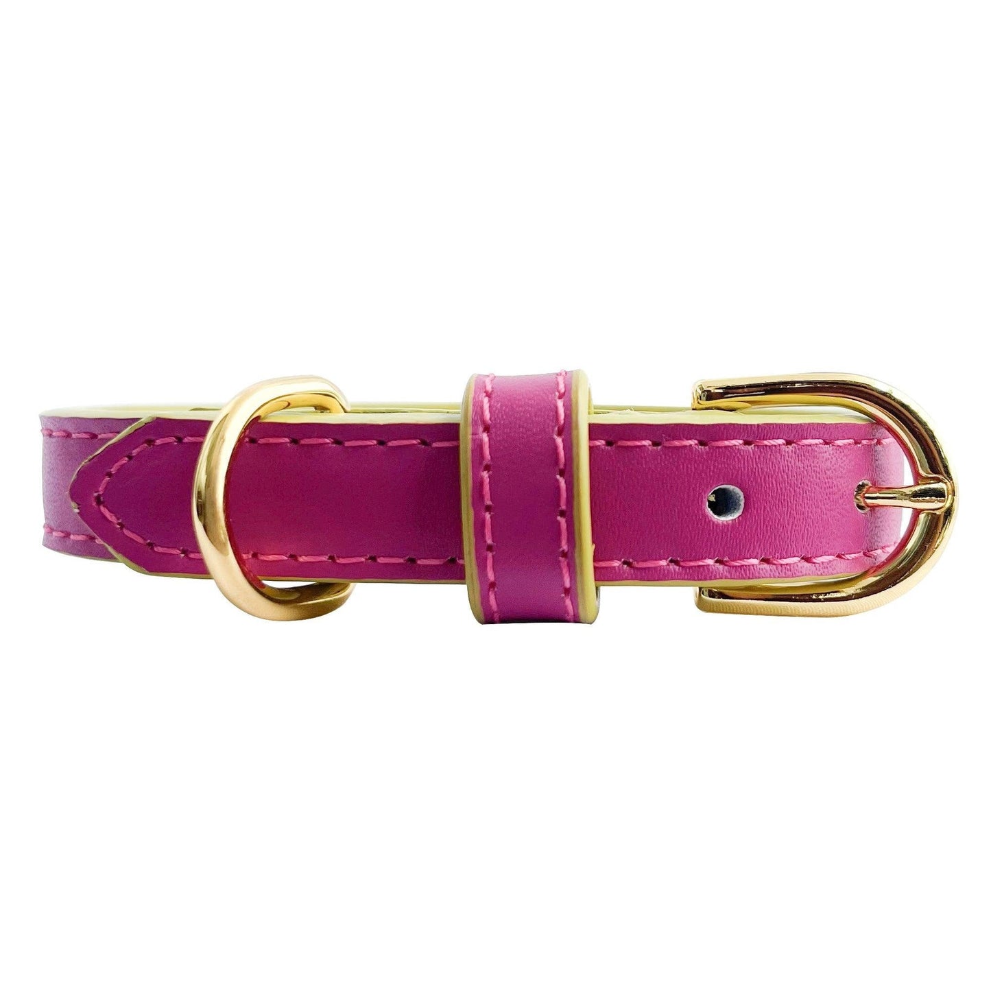 Anthea Dog Collar in Dark Pink with Yellow Trimmings