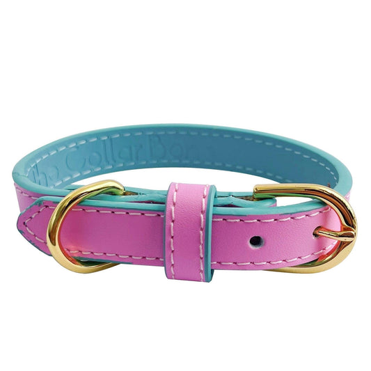 Anthea Dog Collar in Pink with Light Blue Trimmings