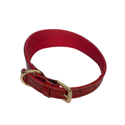 Harper Wide Leather Dog Collar in Cherry Red