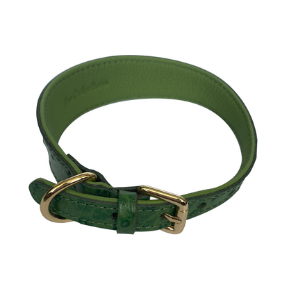 Harper Wide Leather Dog Collar in Pine Green