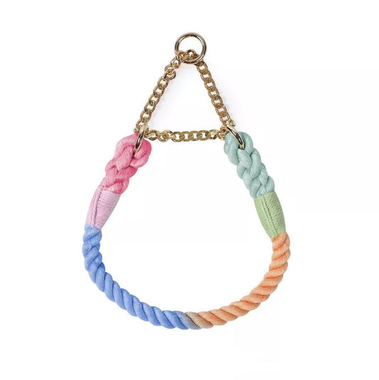 Martingale Rope Training Collar with Gold Chain in Rainbow Ombré