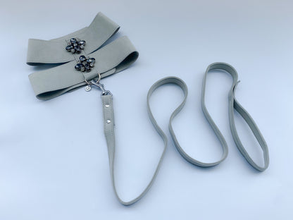 Jewel Cat/Dog Harness and Leash Set in Grey